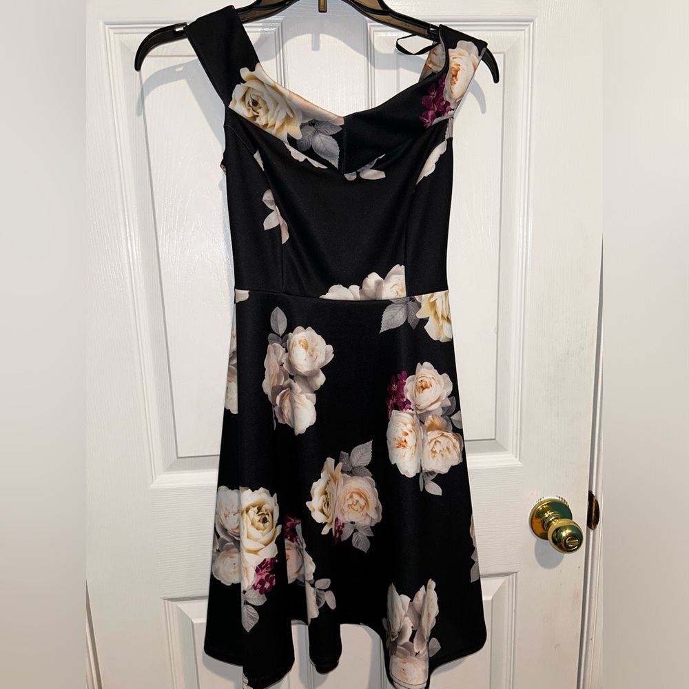 Off the shoulder black floral dress